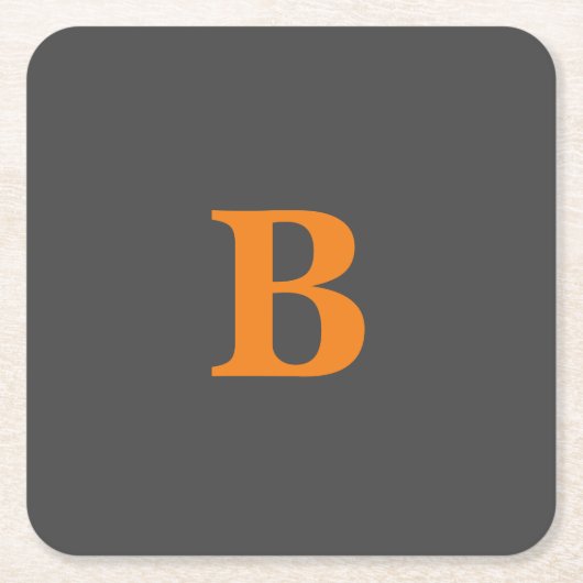 Grijze oranje moderne monogrammen professionele kartonnen onderzetters (Voorkant)
