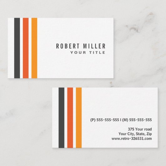 Grijze oranje strepen modern, stijlvol wit visitekaartje (Voorkant / Achterkant)