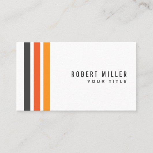 Grijze oranje strepen modern, stijlvol wit visitekaartje (Voorkant)