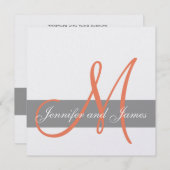 Grijze Oranje uitnodiging tot bruiloft | Monogram  (Voorkant / Achterkant)