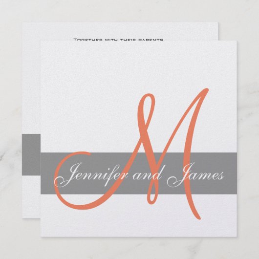 Grijze Oranje uitnodiging tot bruiloft | Monogram (Voorkant / Achterkant)
