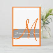 Grijze Oranje uitnodiging tot bruiloft | Monogram  (Staand voorkant)