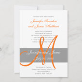 Grijze Oranje uitnodiging tot bruiloft | Monogram  (Achterkant)