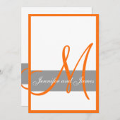Grijze Oranje uitnodiging tot bruiloft | Monogram  (Voorkant / Achterkant)