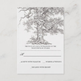 grijze oude boom rustieke bruiloft RSVP kaarten Kaartje