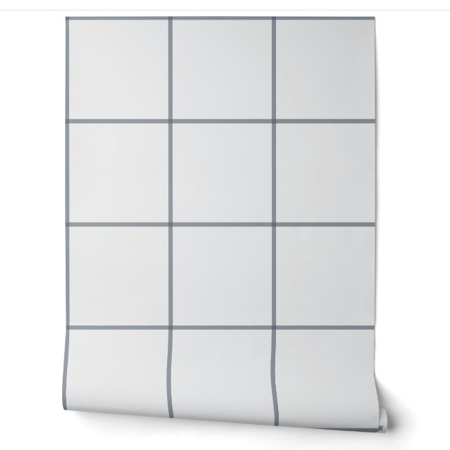 Grijze Oversized Windowpane Check Behang (Afrollen)