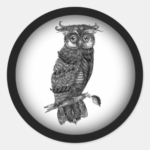 Grijze Owl Ronde Sticker