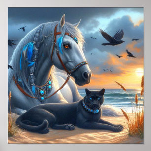 Grijze Paard Zwarte Panter Poster