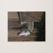 Grijze paarden aan de stabiele deur legpuzzel (Horizontaal)