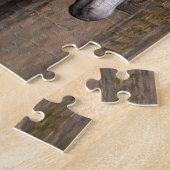 Grijze paarden aan de stabiele deur legpuzzel (Zijkant)