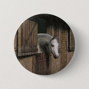 Grijze paarden aan de stabiele deur ronde button 5,7 cm