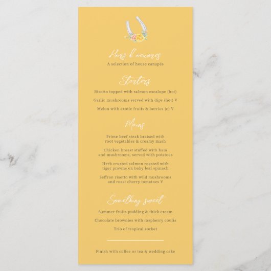 Grijze paarden en gele rozen bruiloft menu (Achterkant)