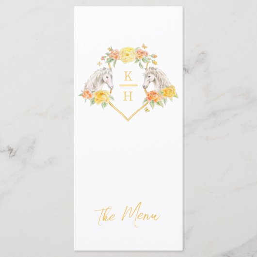Grijze paarden en gele rozen bruiloft menu (Voorkant)