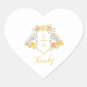 Grijze paarden en gele rozen monogram bedankt hart sticker (Voorkant)