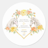 Grijze paarden en gele rozen monogram bruiloft ronde sticker (Voorkant)