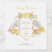 Grijze paarden en gele rozen monogram bruiloft wijn etiket (Enkel label)