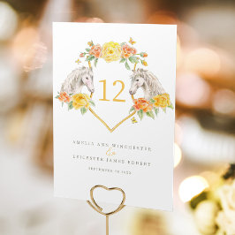 Grijze paarden en gele rozen monogram kaart