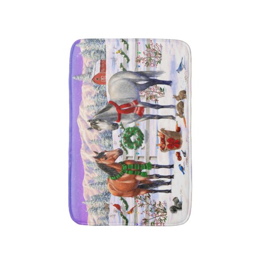 Grijze paarden op de baai en appel in het sneeuwke badmat (Voorkant Verticaal)