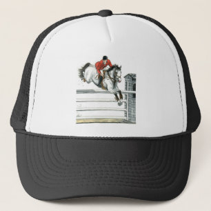Grijze paarden over hekken tonen trucker pet