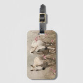 Grijze Paarden Roze Bloemen Olieverfschilderij Bagagelabel (Voorkant (verticaal))