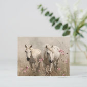 Grijze Paarden Roze Bloemen Olieverfschilderij Briefkaart (Staand voorkant)
