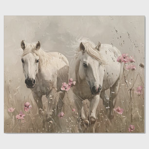 Grijze Paarden Roze Bloemen Olieverfschilderij Dec Cadeaupapier