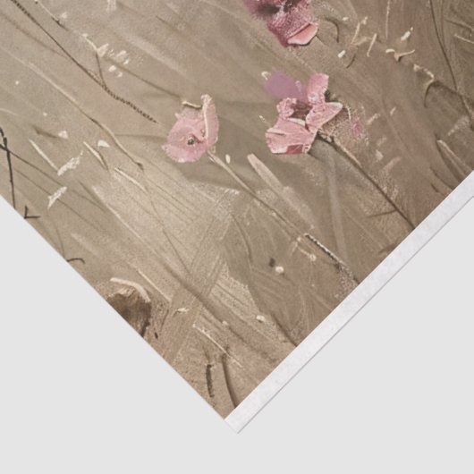 Grijze Paarden Roze Bloemen Olieverfschilderij Dec Tissuepapier (Detail)