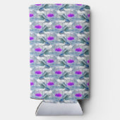 Grijze paarse bloemen patroon wit seltzer blikjeskoeler (Achterkant)