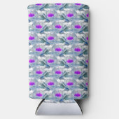 Grijze paarse bloemen patroon wit seltzer blikjeskoeler (Voorkant)
