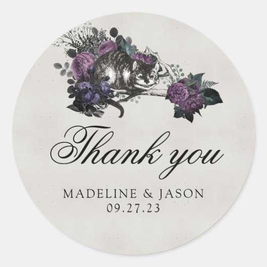  grijze Paarse bloemkool bruiloft Dank je Ronde Sticker (Voorkant)