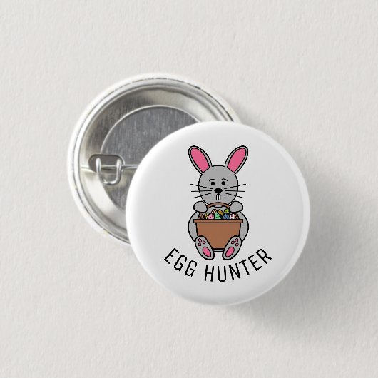 Grijze paashaas, eierjager ronde button 3,2 cm (Voorkant /achterkant)