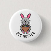 Grijze paashaas, eierjager ronde button 3,2 cm (Voorkant)