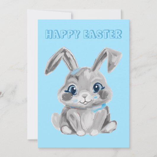 Grijze paashaas kleuterschool leraar blauw Pasen Feestdagenkaart (Voorkant)