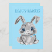 Grijze paashaas kleuterschool leraar blauw Pasen Feestdagenkaart (Voorkant / Achterkant)