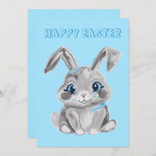 Grijze paashaas kleuterschool leraar blauw Pasen Feestdagenkaart (Voorkant / Achterkant)