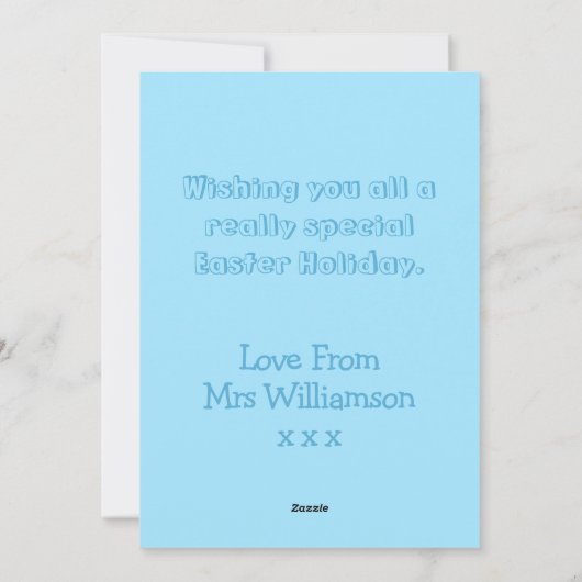 Grijze paashaas kleuterschool leraar blauw Pasen Feestdagenkaart (Achterkant)