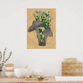 Grijze paddenstoelen met Poster van vlas afdrukken (Keuken)