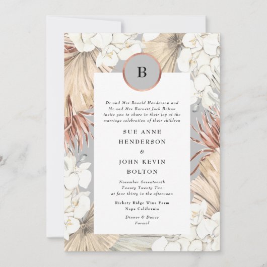 Grijze Pampas Ultimate Roos Gold Foil Wedding Kaart (Voorkant)