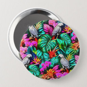 Grijze papegaai Jungle Dromen Naadloos oppervlakpa Ronde Button 4,0 Cm