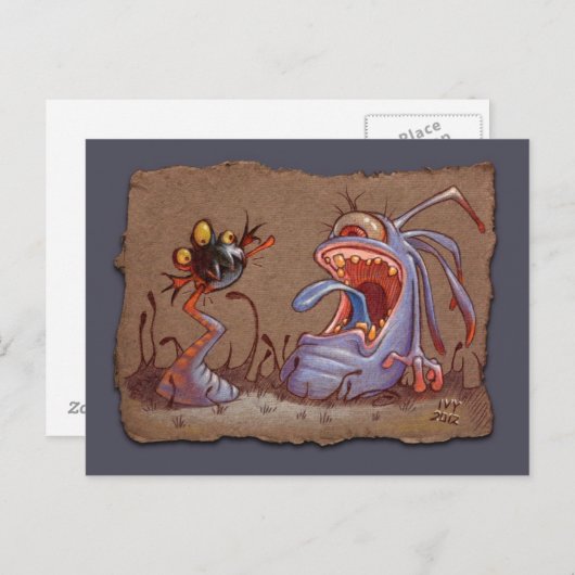 Grijze papierschets: Tail Biter Briefkaart (Voorkant / Achterkant)