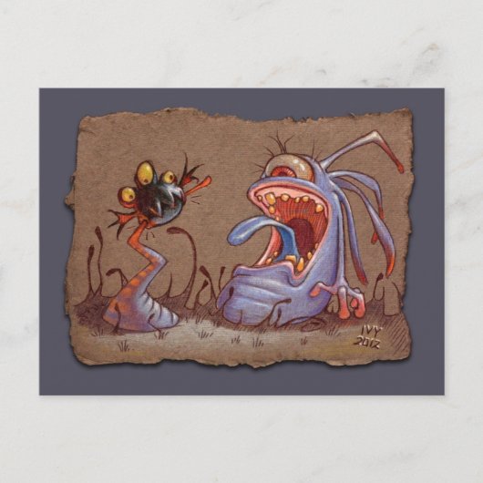 Grijze papierschets: Tail Biter Briefkaart (Voorkant)