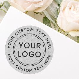 Grijze papierstructuur aangepaste logo cirkeltekst ronde sticker
