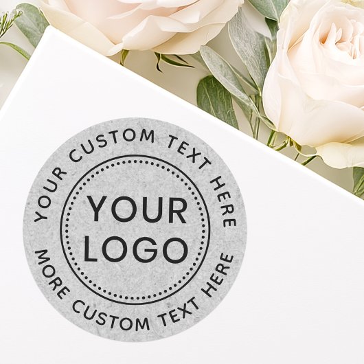 Grijze papierstructuur aangepaste logo cirkeltekst ronde sticker