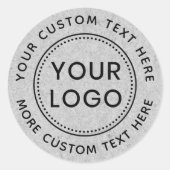 Grijze papierstructuur aangepaste logo cirkeltekst ronde sticker (Voorkant)
