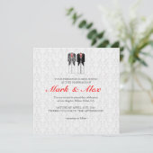 Grijze paren met hetzelfde geslacht en rode bruilo kaart (Staand voorkant)