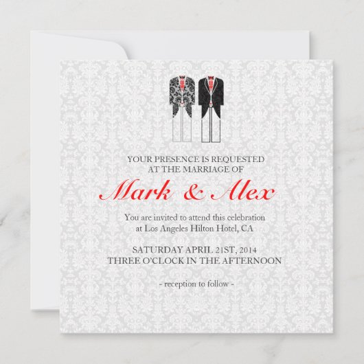 Grijze paren met hetzelfde geslacht en rode bruilo kaart (Voorkant)