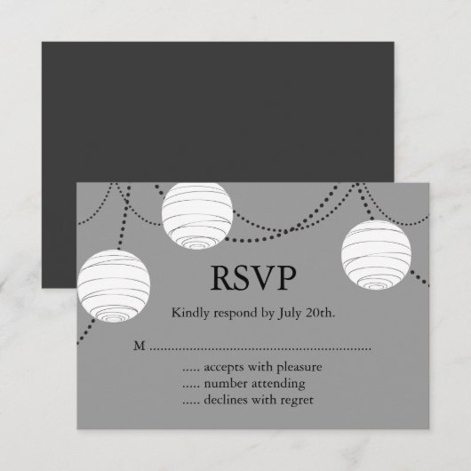 Grijze partijlampions RSVP Kaartje (Voorkant / Achterkant)