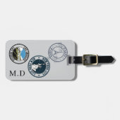 Grijze paspoortstempels monogram initialen bagagelabel (Voorkant horizontaal)