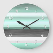 Grijze pasta Mint Green Waterverf Stripes Patroon Grote Klok (Voorkant)