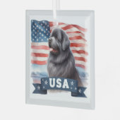 Grijze patriottische Newfoundland vierkante glazen Glas Ornament (Voorkant links)